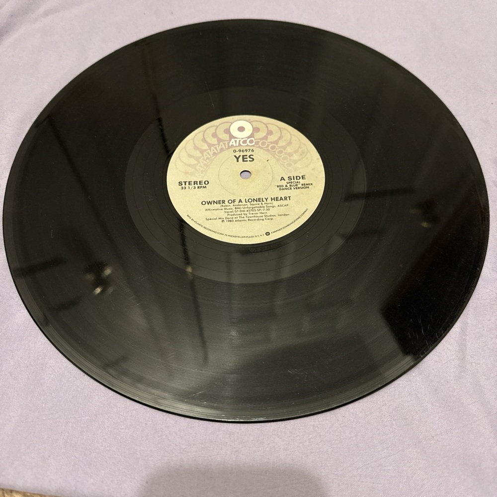 Yes - "Owner Of A Lonely Heart” and “Our Song” vinyl 1983